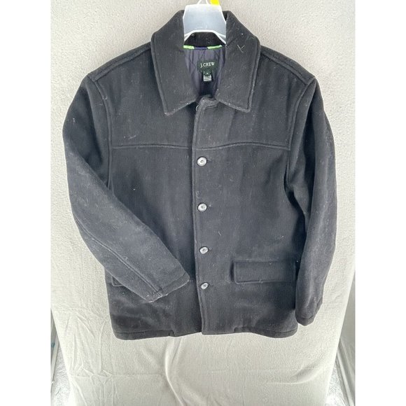 J.Crew Short Trench Over Coat Mens Medium Wool Blend Single Breast Black - Picture 5 of 12